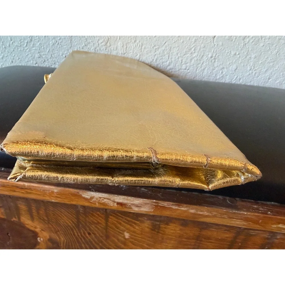 Vintage‎ Gold Metallic Clutch Evening Bag Party Prom Special Occasion